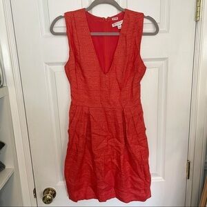 Adam by Adam Lippes Linen Blend Coral V neck Sleevless Mini Dress 2